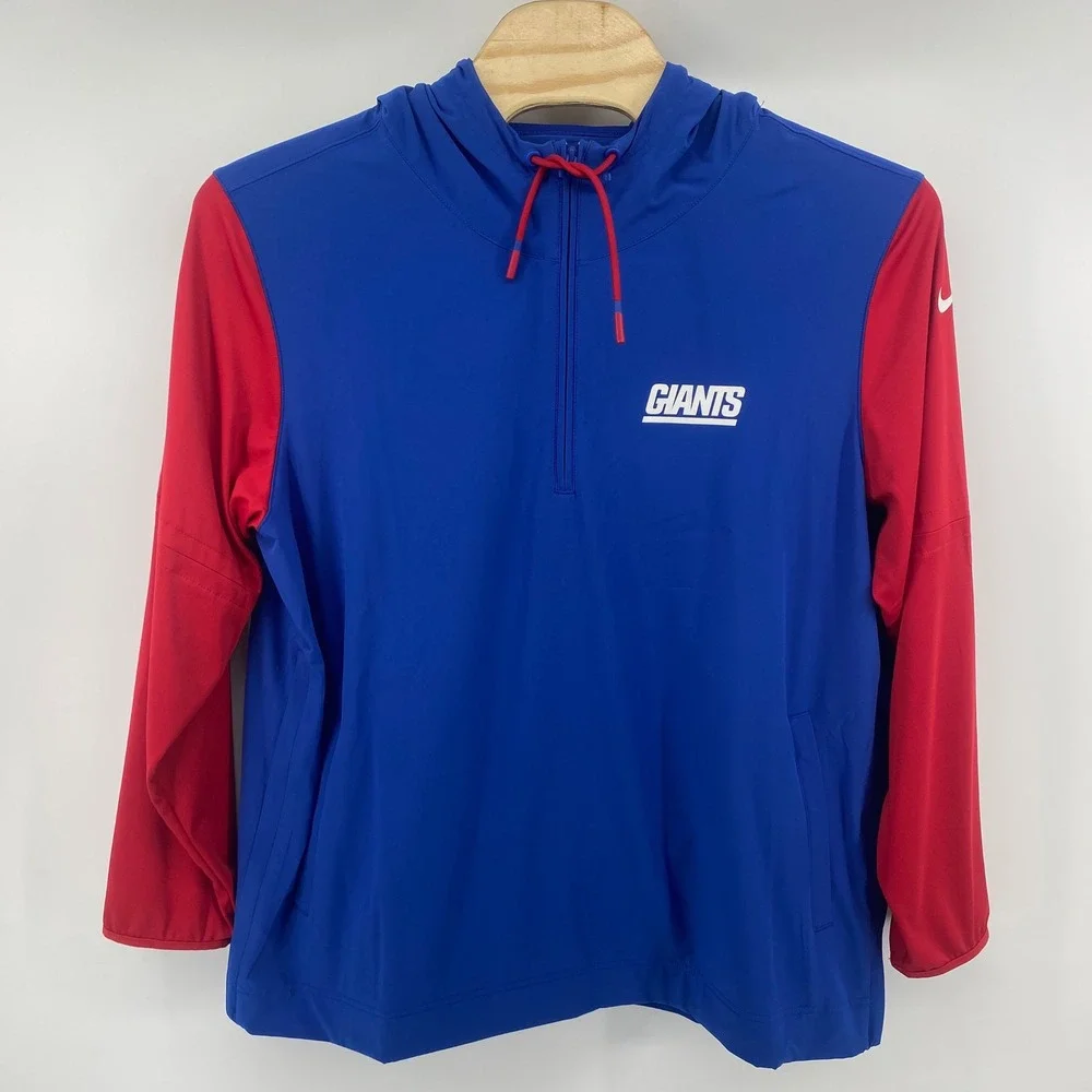 Nike New York Giants Hoodie Mens 2XL Blue Red Quarter Zip NFL Windbreaker Jacket
